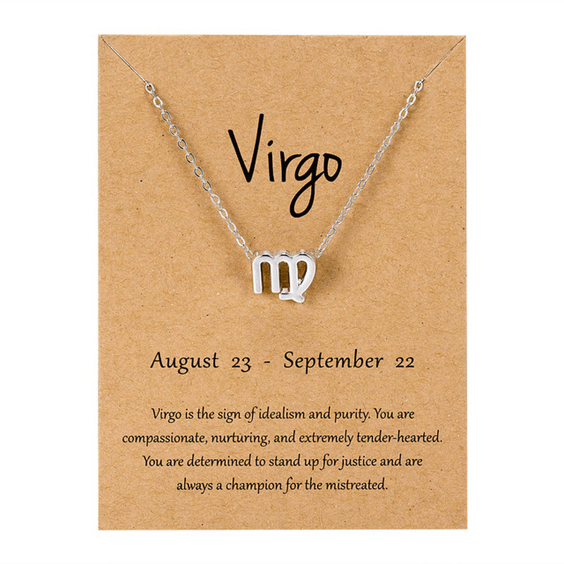 Zodiac Sign Pendant Necklace for Women 12 Constellation Jewelry Choker Charm Silver Color Chain Birthday Card Gift Female Collar