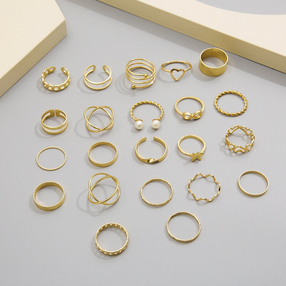 22PCS Knuckle Rings Stackable Rings Gold Wave Joint Finger for Women