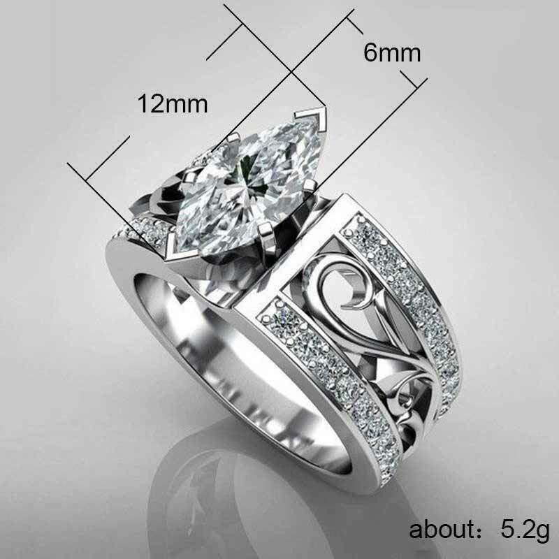 Women 925 Silver Plated Marquise Cut White Wedding Ring Sz 6-10 Simulated Glass