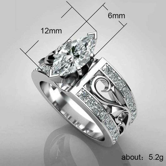 Women 925 Silver Plated Marquise Cut White Wedding Ring Sz 6-10 Simulated Glass